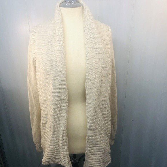 Beautiful Vince Cream Knit Ribbed Yak & Wool Open Front Cardigan Sweater Small - Picture 5 of 12